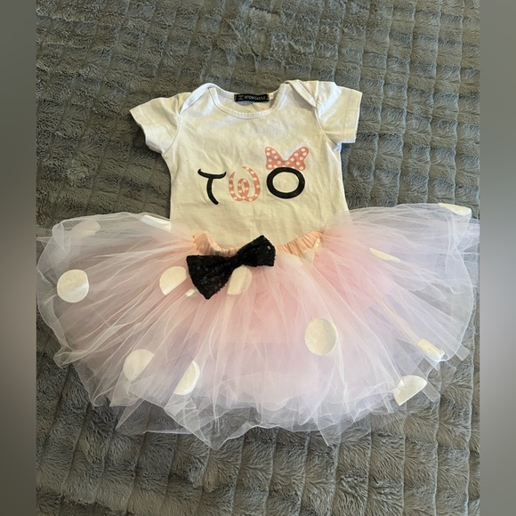 Mini Mouse Onesie & Tutu 2nd Birthday Set 2T Like New Pink White Black - Picture 1 of 8
